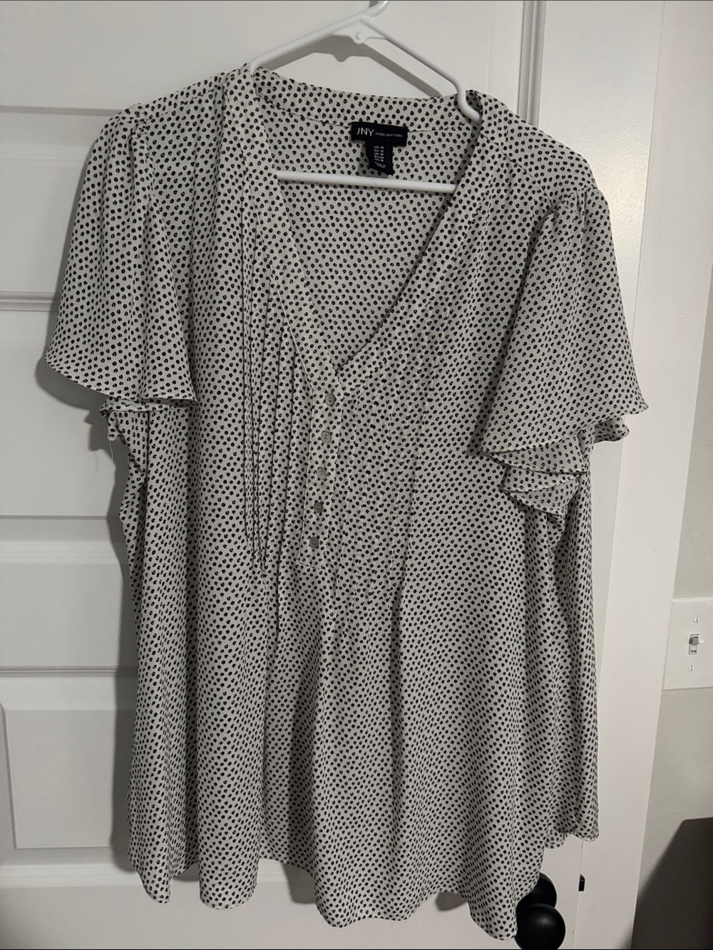 JNY Cream Polka Dot Flutter Sleeve Blouse